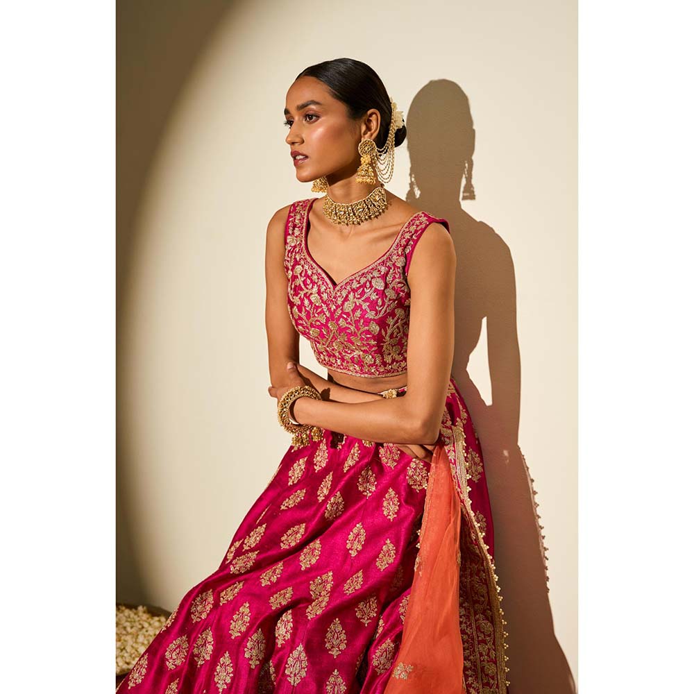 Sheetal Batra Pink Lehenga with Blouse, Dupatta and Belt (Set of 3)