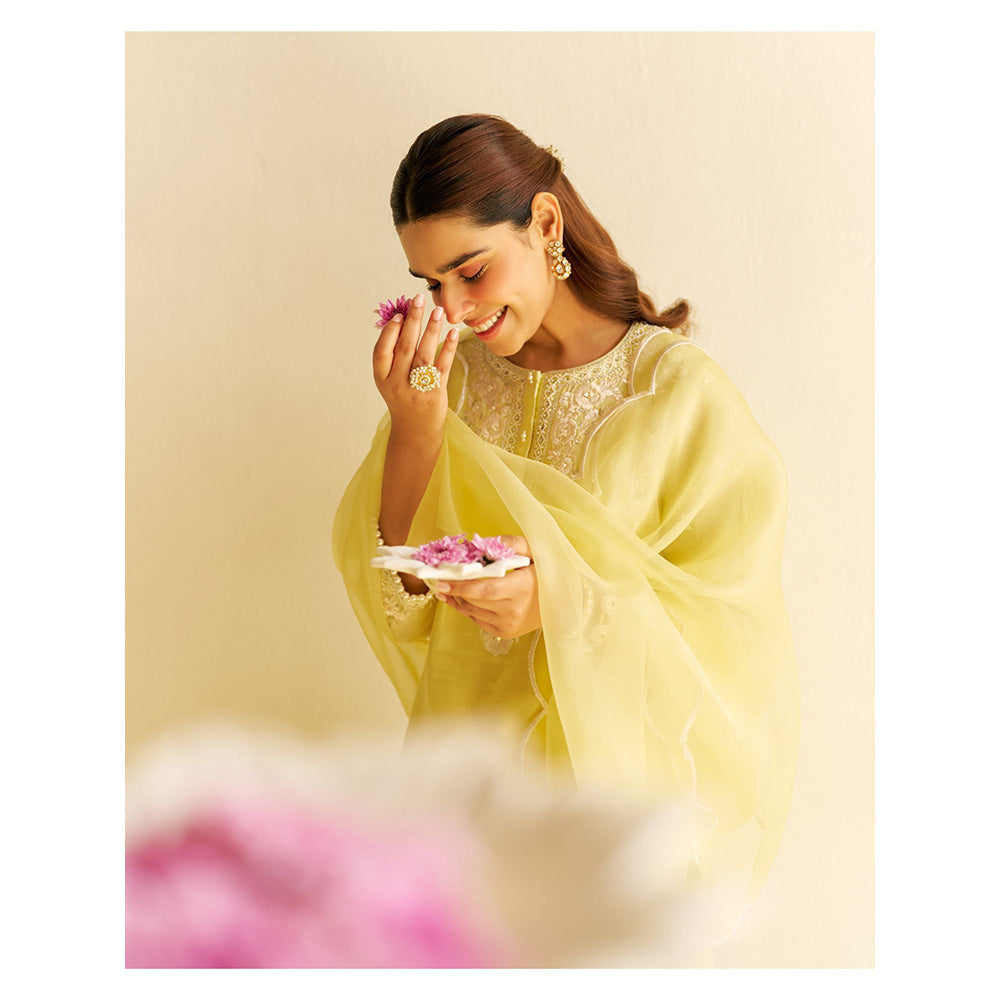 Sheetal Batra Yellow Zaisha Short Kurta with Dhoti and Dupatta (Set of 3)