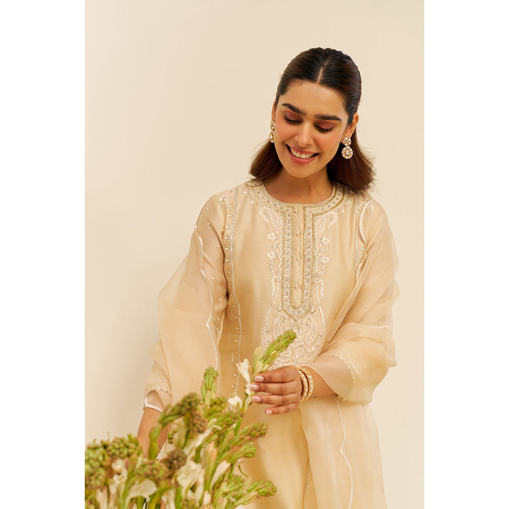 Sheetal Batra Beige Zahra Short Kurta with Dhoti and Dupatta (Set of 3)