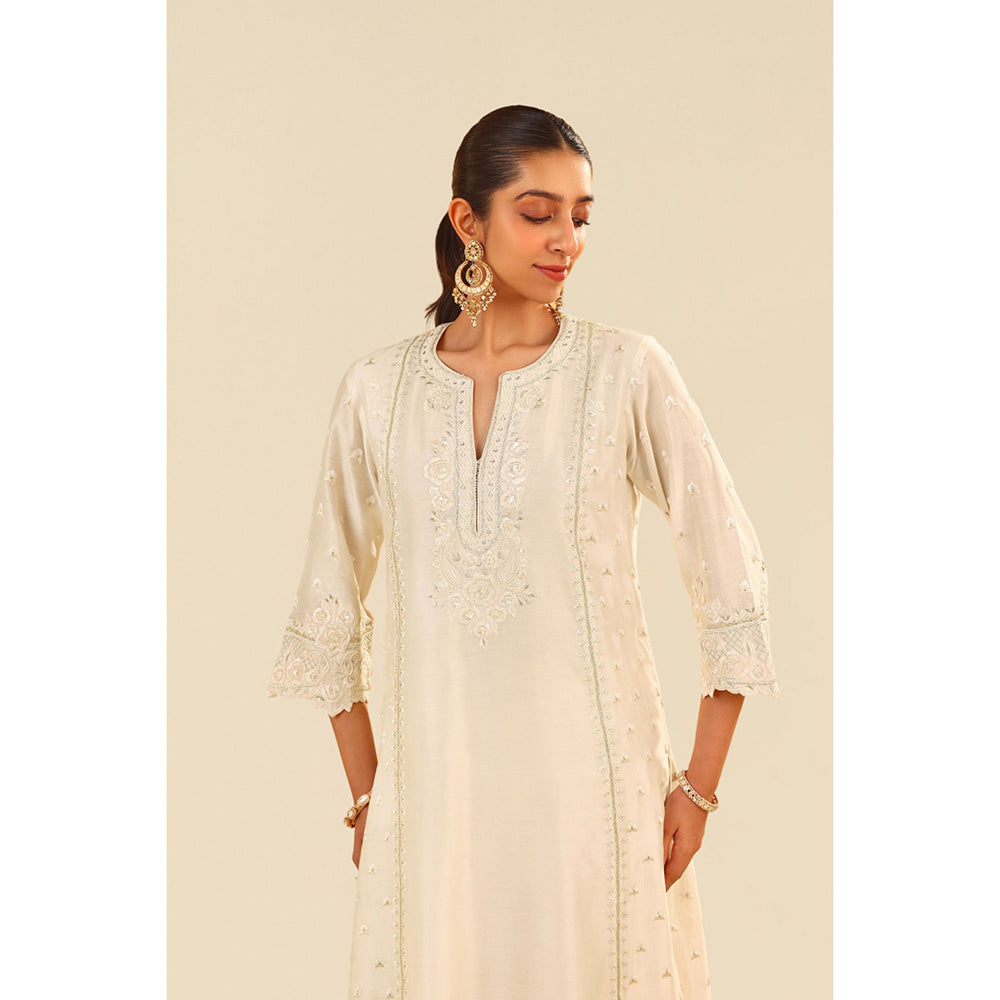 Sheetal Batra Ivory Sumaiya A-Line Kurta with Palazzo and Dupatta (Set of 3)