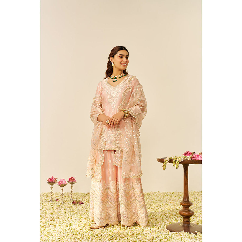 Sheetal Batra Pink Sameeha Short Kurta with Sharara and Dupatta (Set of 3)