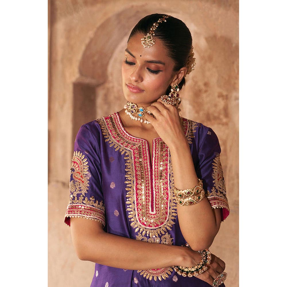 Sheetal Batra Shruti Juneja In Areesha - Deep Purple Short Kurta With Sharara And Dupatta