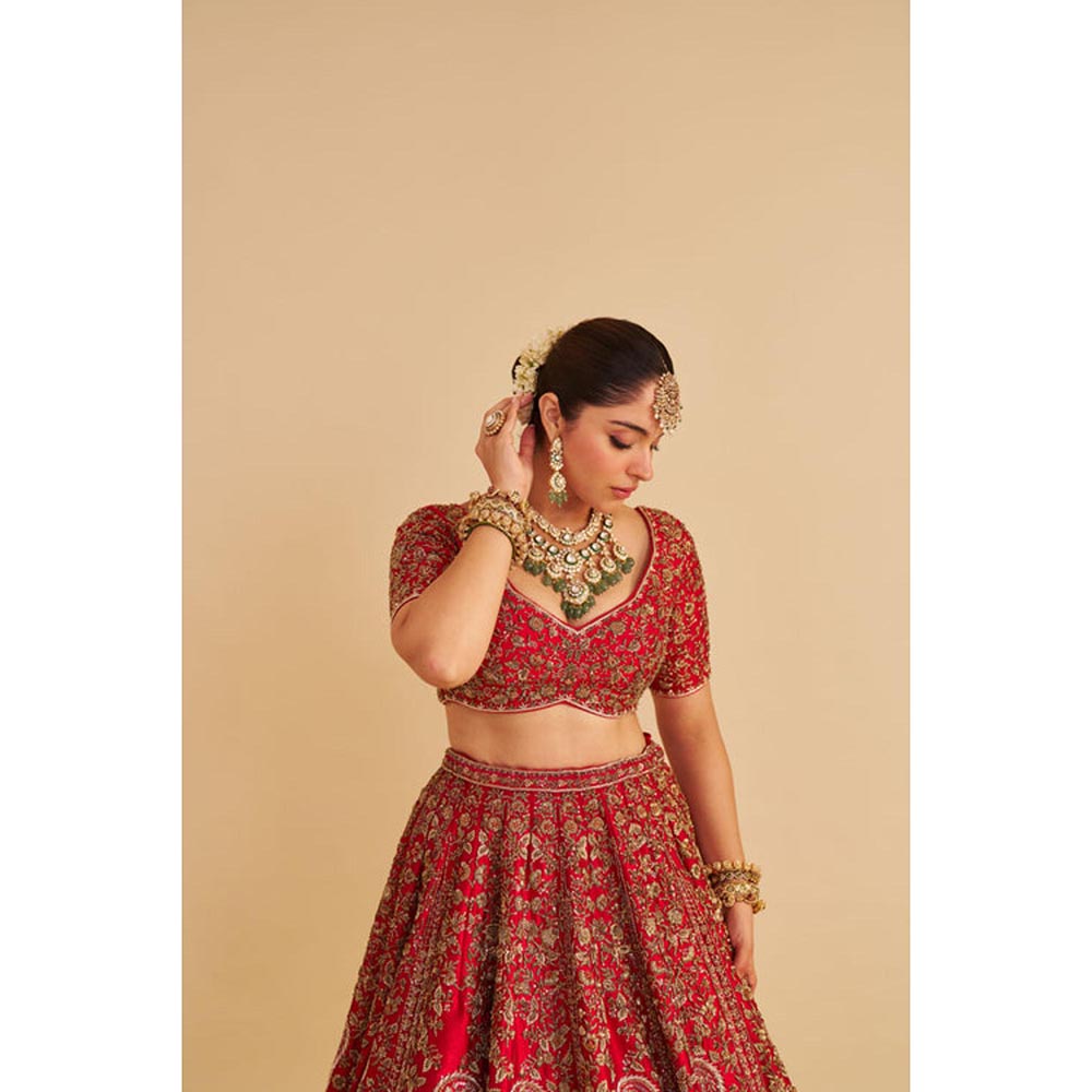 Sheetal Batra Mahanoor Pure Silk Red Bridal Lehenga With Blouse And Dupatta Set