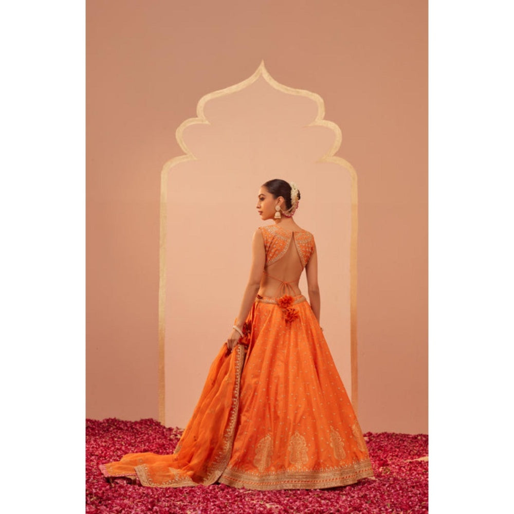 Sheetal Batra Tanisha- Tangerine Orange Lehenga With Blouse And Dupatta Set