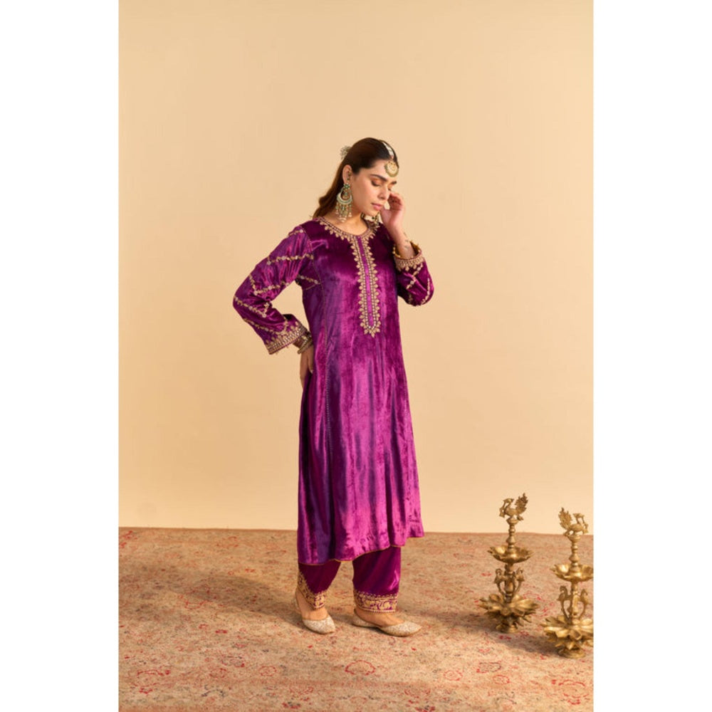 Sheetal Batra Azmiya Purple Velvet Embroidered Kurta With Salwar and Dupatta