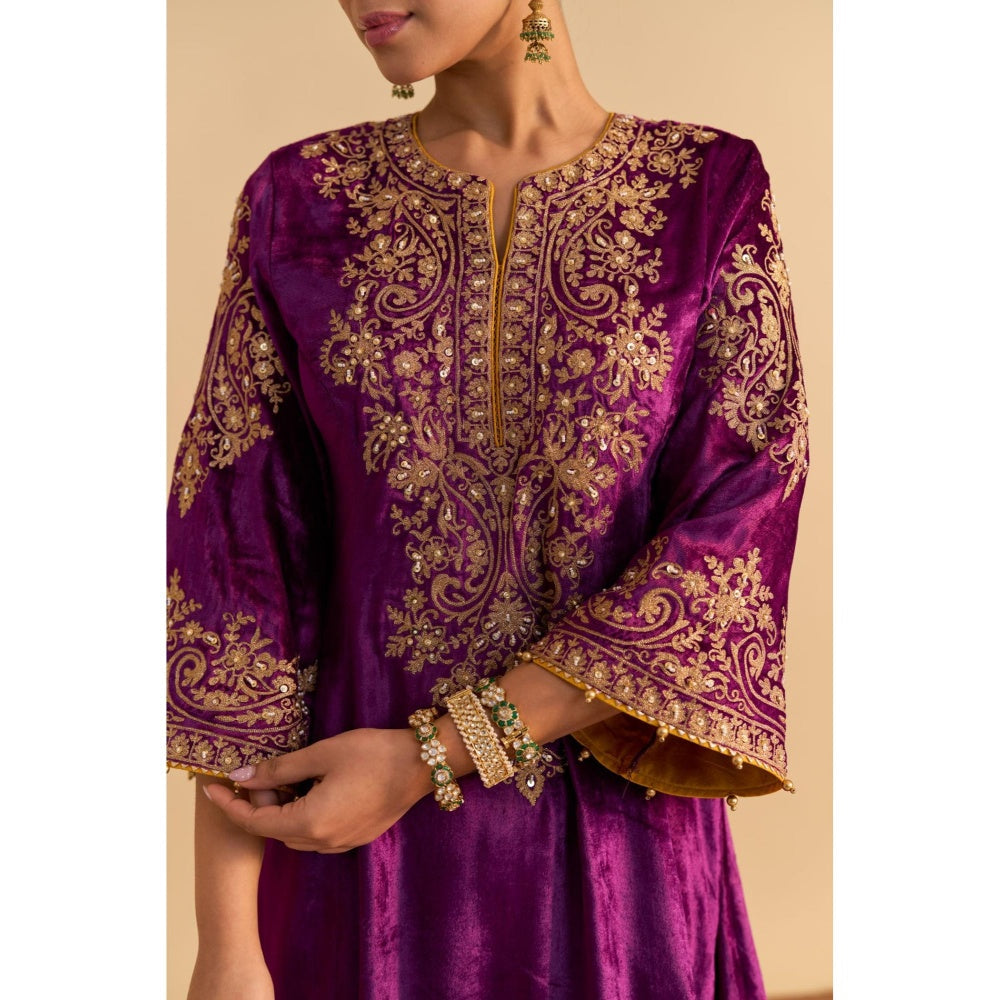 Sheetal Batra Eira Purple Velvet Embroidered Kurta With Dhoti