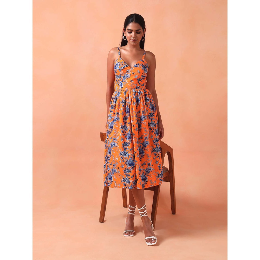 Shetab Kazmi Orange Tangerine Midi Sun Dress