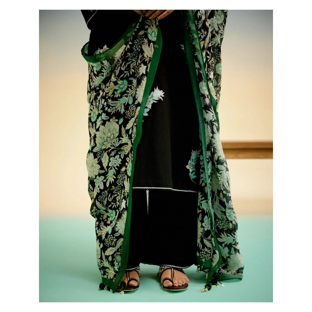 Shetab Kazmi Fleur Black Kurta with Palazzo and Dupatta (Set of 3)