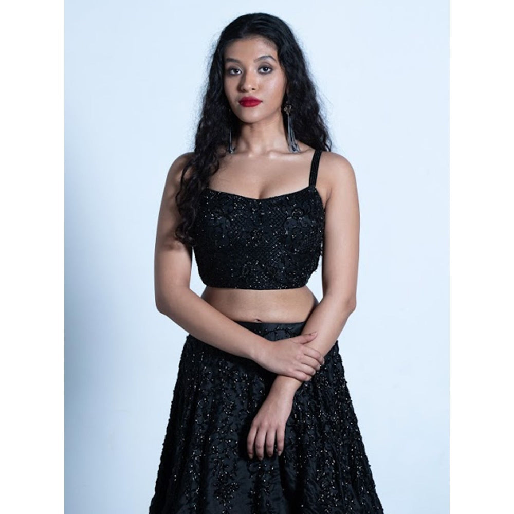 Shahmeen Husain Black Embellished Lehenga And Choli (Set of 2)