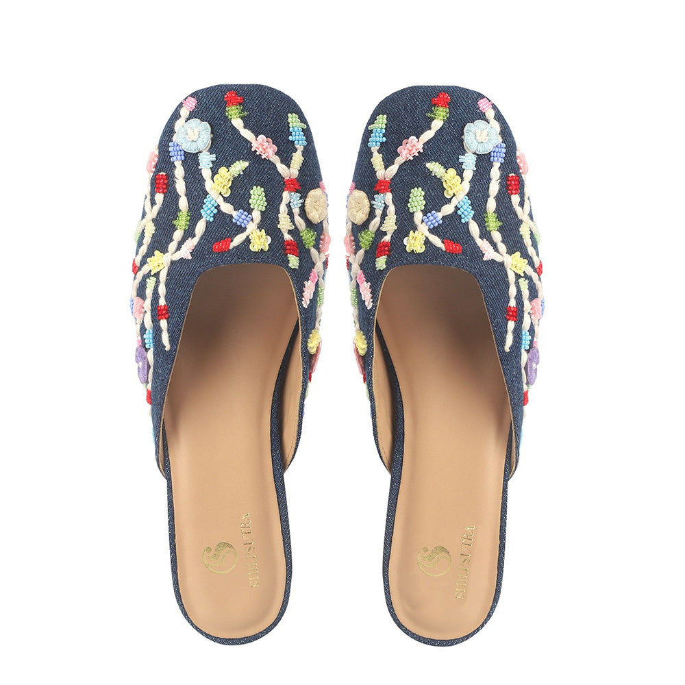 Shilpsutra Stitch Walk Blue Mules Heels