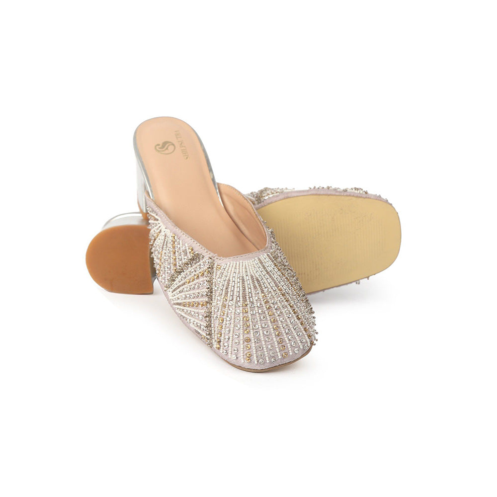 Shilpsutra Silver Wrinkle Mules Heels