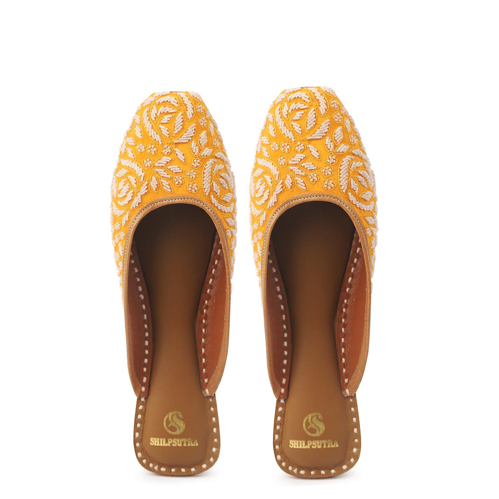 Shilpsutra Women Mustard Pearl On Sunshine Mules