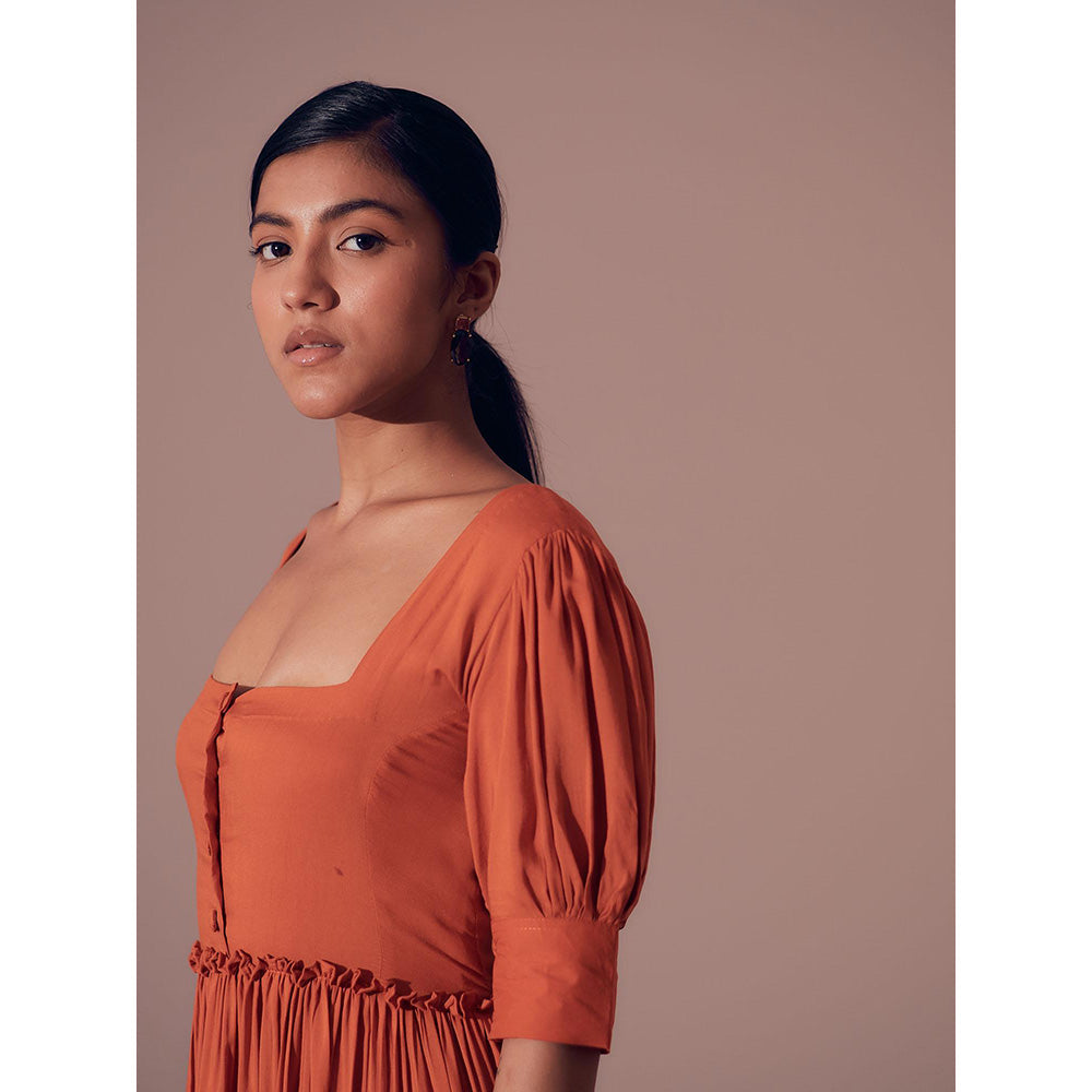 Shibui Ibiza Rust Square Neck Dress
