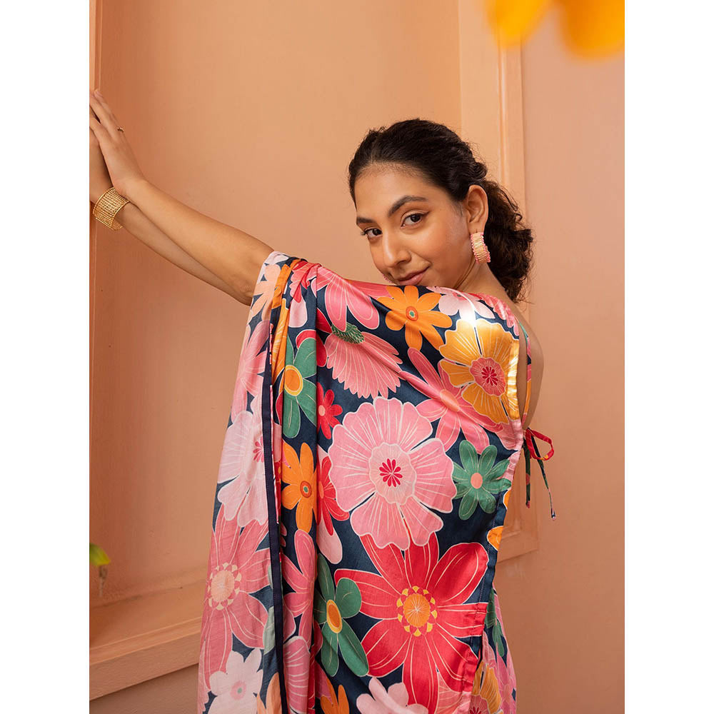 Shibui Rhythm Mosaic Pink Print Saree with Unstitched Blouse