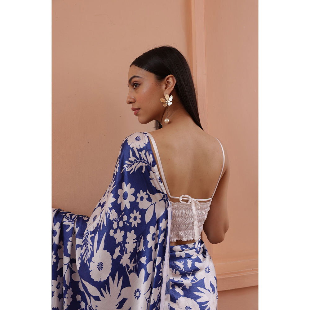 Shibui Rhythm Oasis Blue Print Saree with Unstitched Blouse