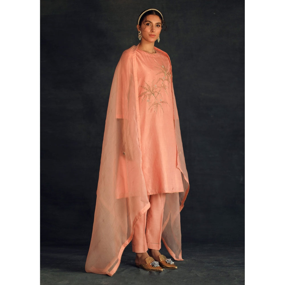 SHIKHA MEHTA Salmon Hania Kurta with Pant and Dupatta (Set of 3)