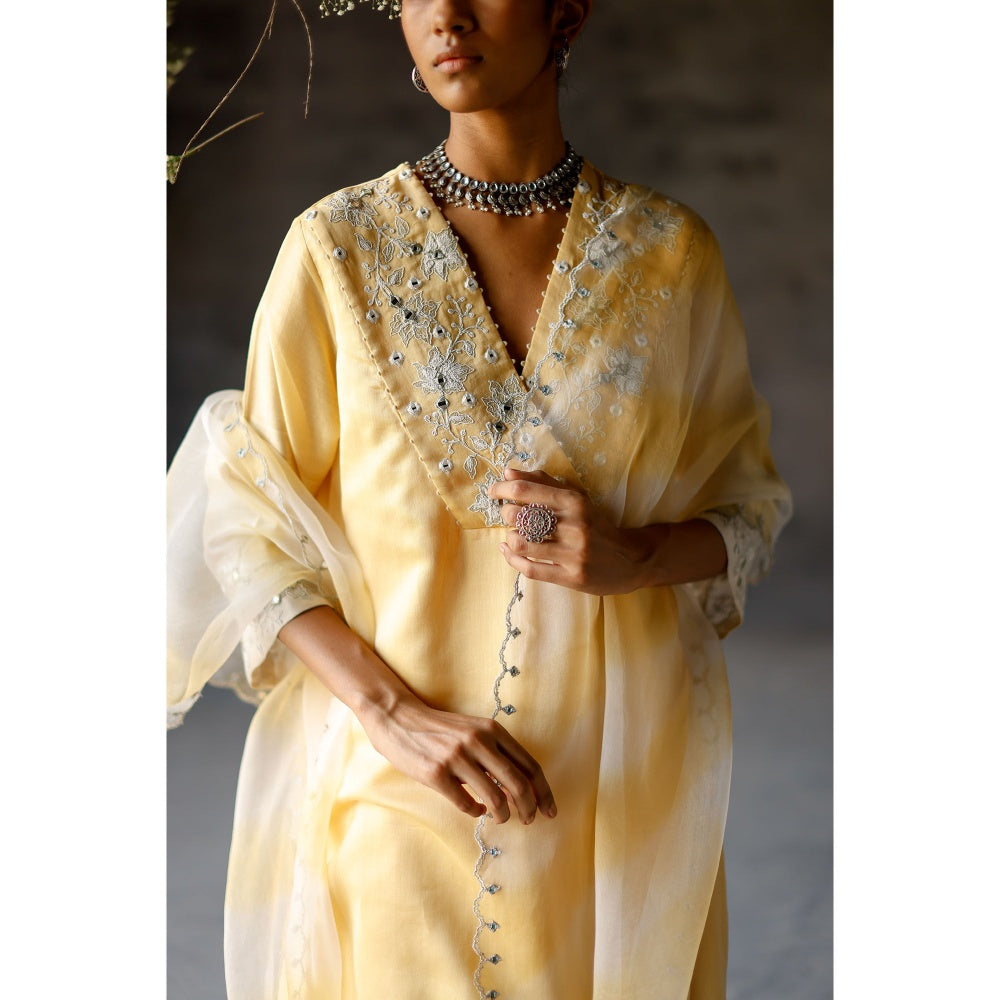 SHIKHA MEHTA Yellow Advika Kurta with Pant and Dupatta (Set of 3)