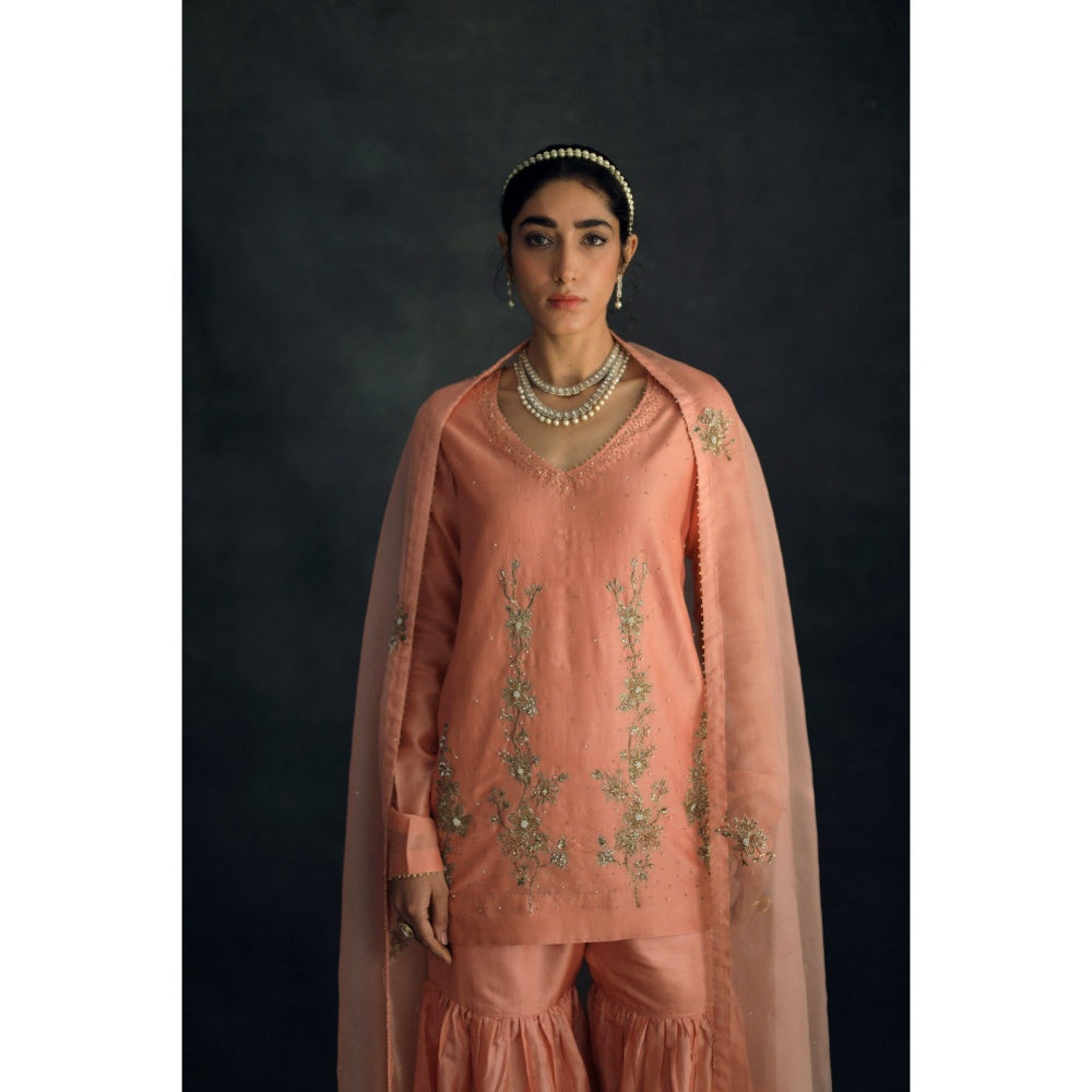 SHIKHA MEHTA Salmon Amaira Kurta with Sharara and Dupatta (Set of 3)