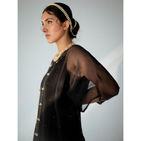 SHIKHA MEHTA Black Zaidi Cape and Pant with Slip (Set of 3)