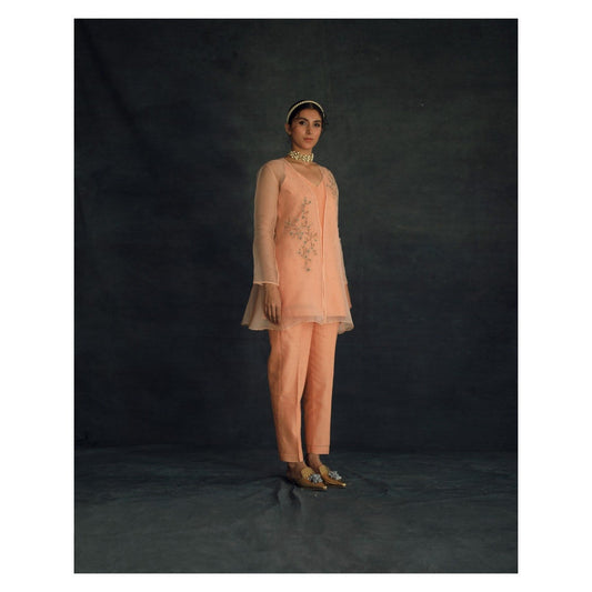 SHIKHA MEHTA Apricot Zahi Cape and Pant with Slip (Set of 3)