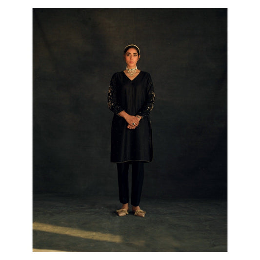 SHIKHA MEHTA Black Meha Kurta with Pant (Set of 2)