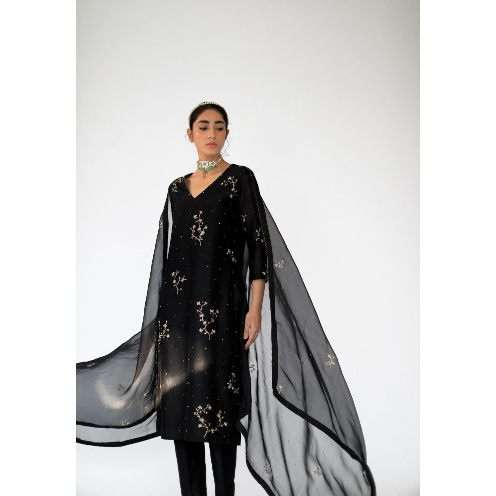 SHIKHA MEHTA Black Alma Kurta with Pant and Dupatta (Set of 3)