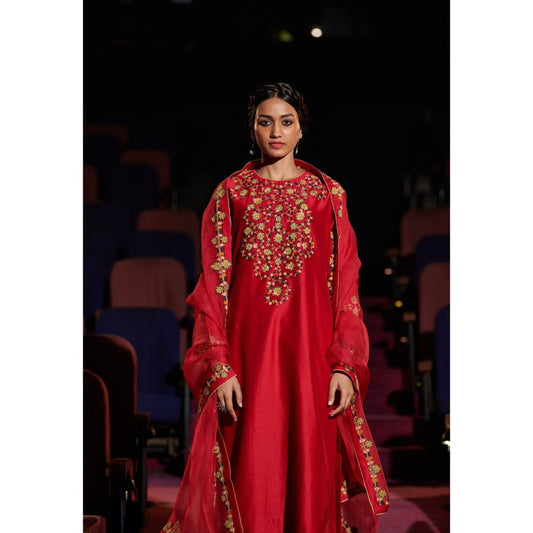 SHIKHA MEHTA Berry Zarin Kurta with Pant and Dupatta (Set of 3)