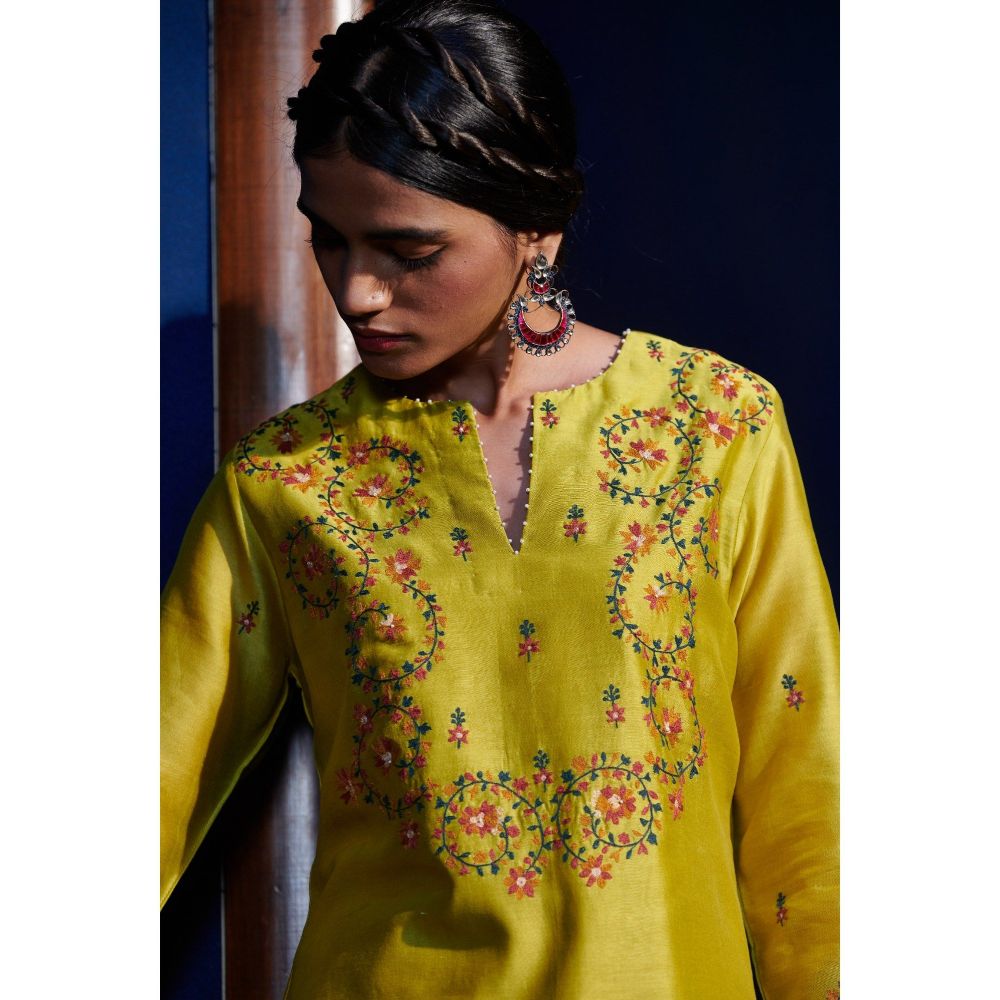 SHIKHA MEHTA Lime Sahar Kurta with Pant and Dupatta (Set of 3)