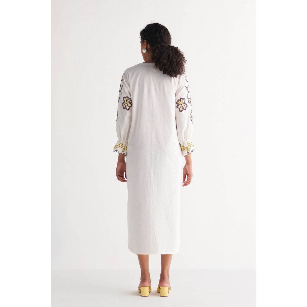 Shivani Bhargava White Melange Cutwork & Cross-Stitch Shirt Dress