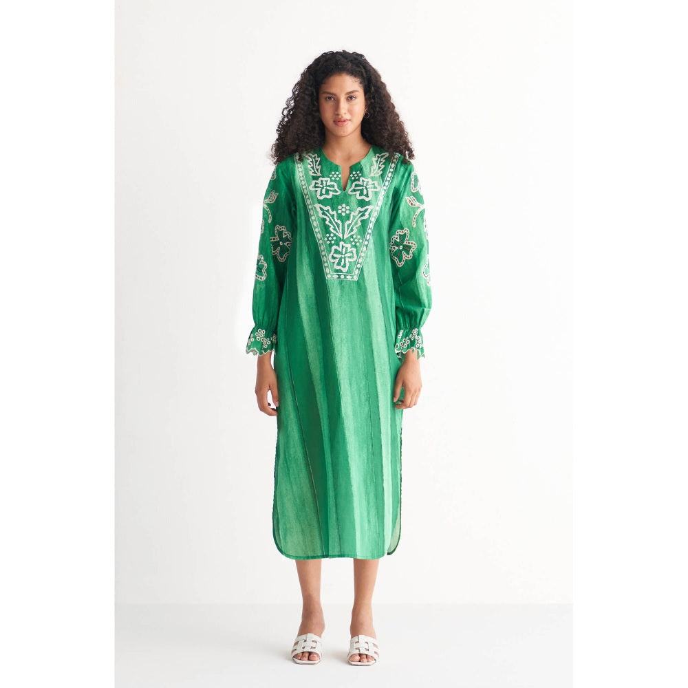 Shivani Bhargava Green Melange Cutwork & Cross-Stitch Dress - S / Green Shivani Bhargava Green Melange Cutwork & Cross-Stitch Dress - S / Green