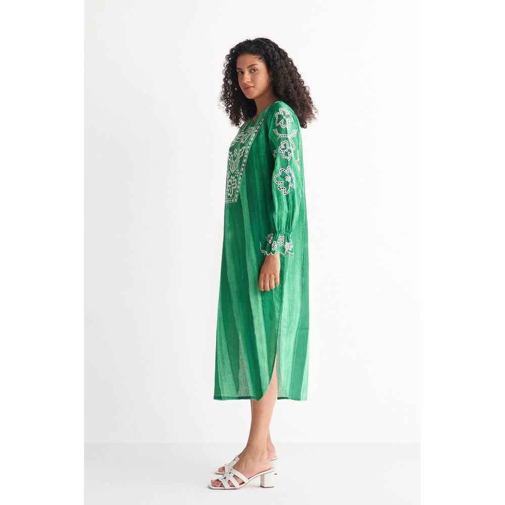 Shivani Bhargava Green Melange Cutwork & Cross-Stitch Dress