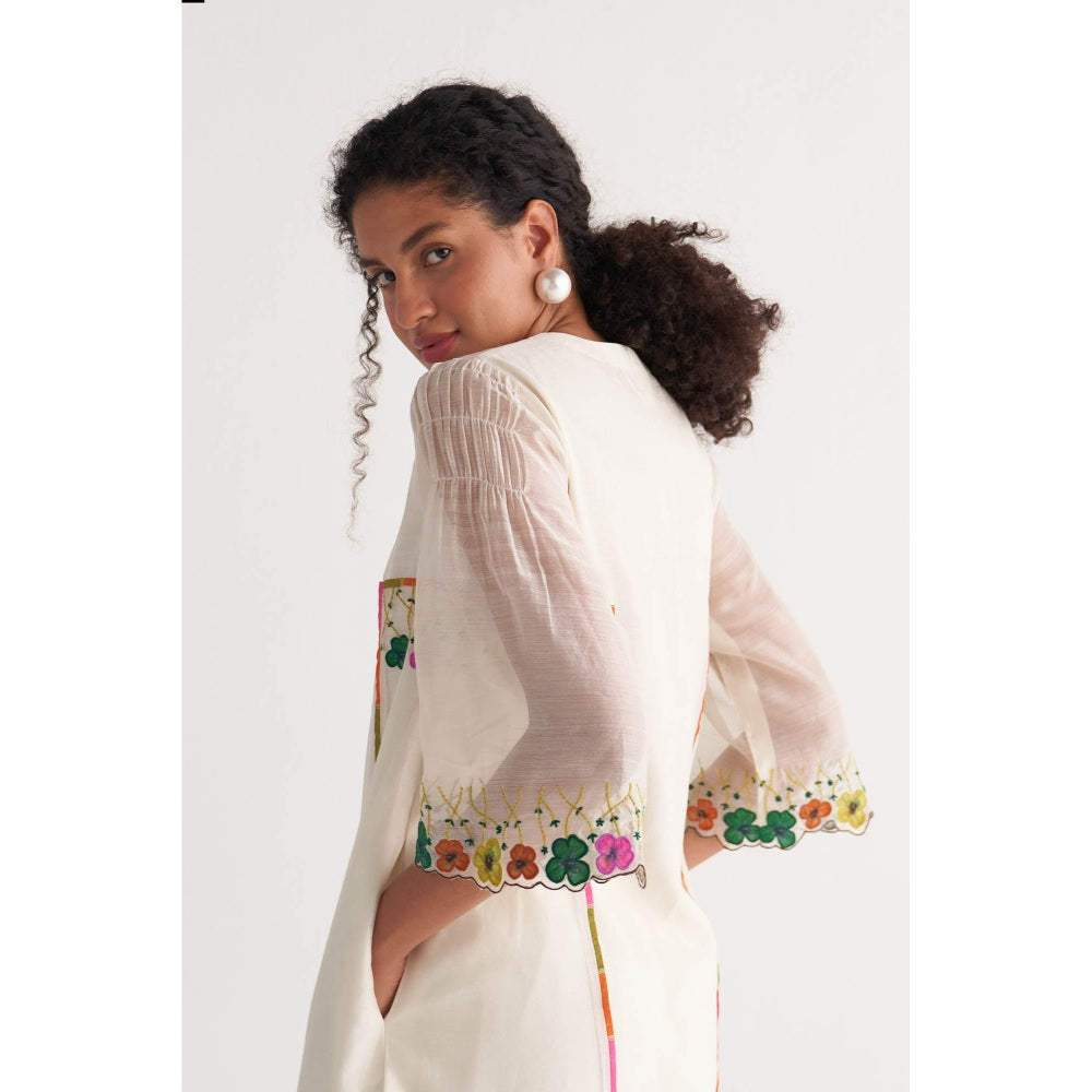 Shivani Bhargava Applique Streak Tape Kurta with Pants and Scalloped Dupatta (Set of 3)