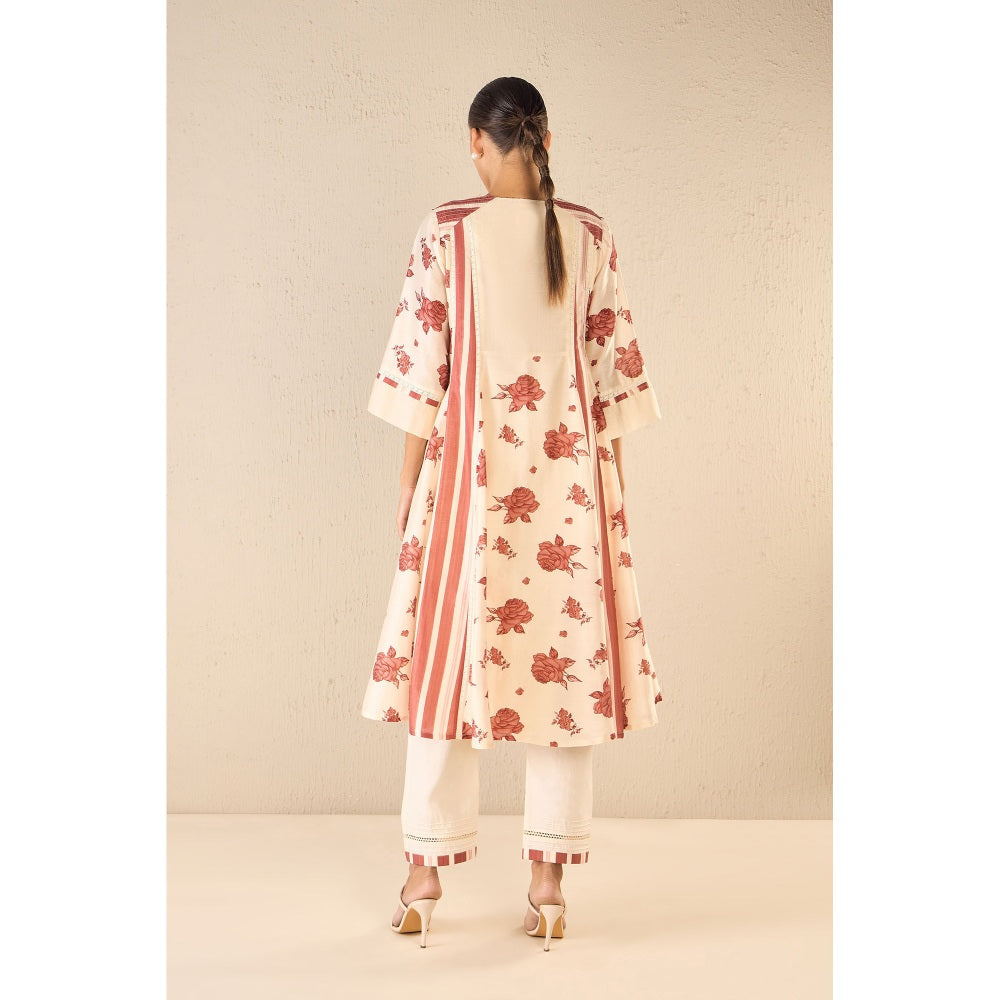 Shivani Bhargava Vintage Rose Red Floral Anarkali with Pant and Dupatta (Set of 3)