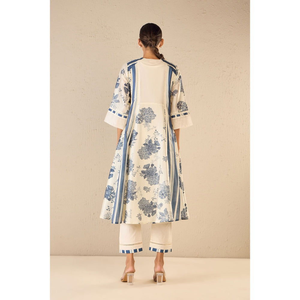 Shivani Bhargava Floral Blue Anarkali with Pant and Dupatta (Set of 3)