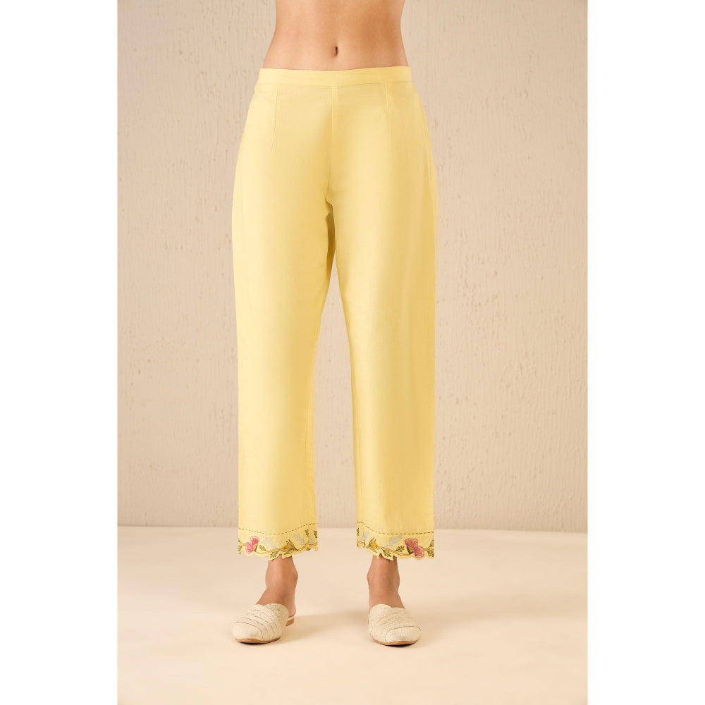 Shivani Bhargava Floral Yellow Kurta with Pant and Dupatta (Set of 3)