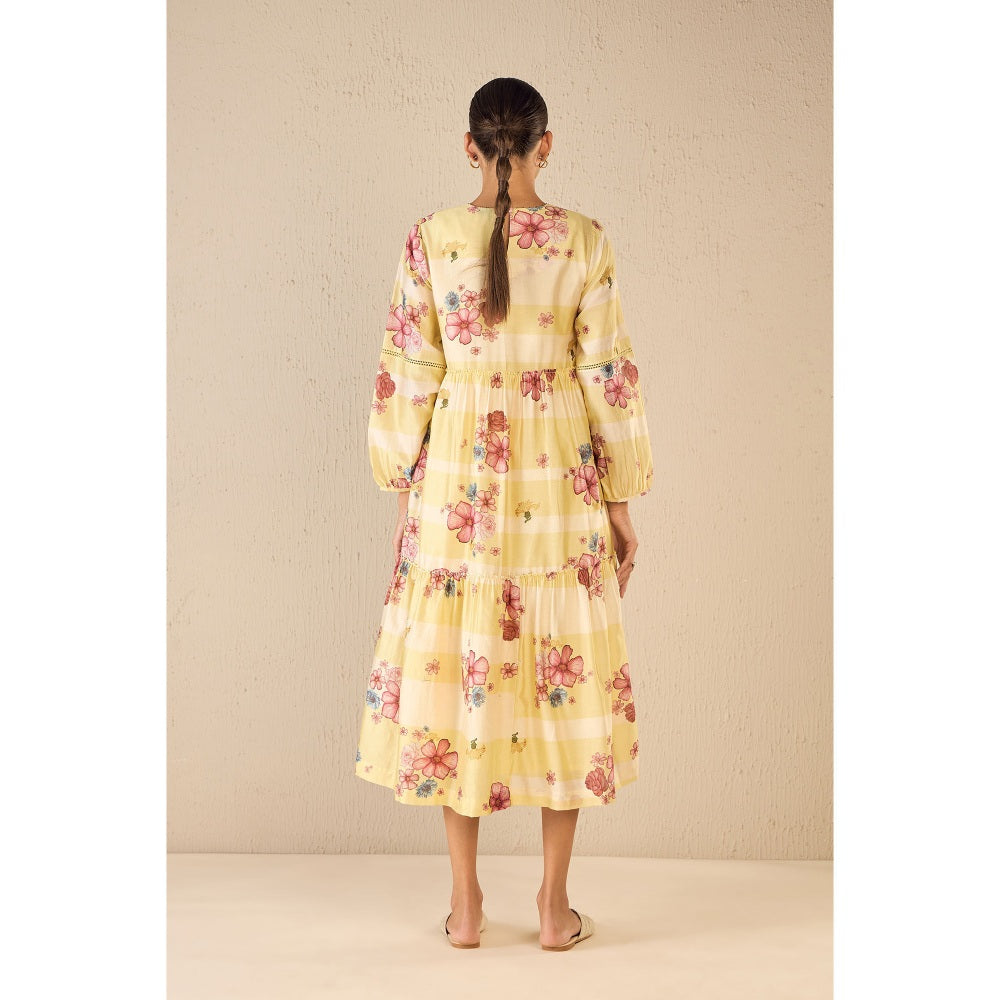 Shivani Bhargava Fusion Yellow Floral Tier Dress