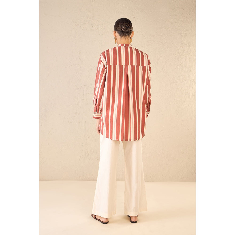Shivani Bhargava Meadow Red Stripe Shirt with Pant (Set of 2)