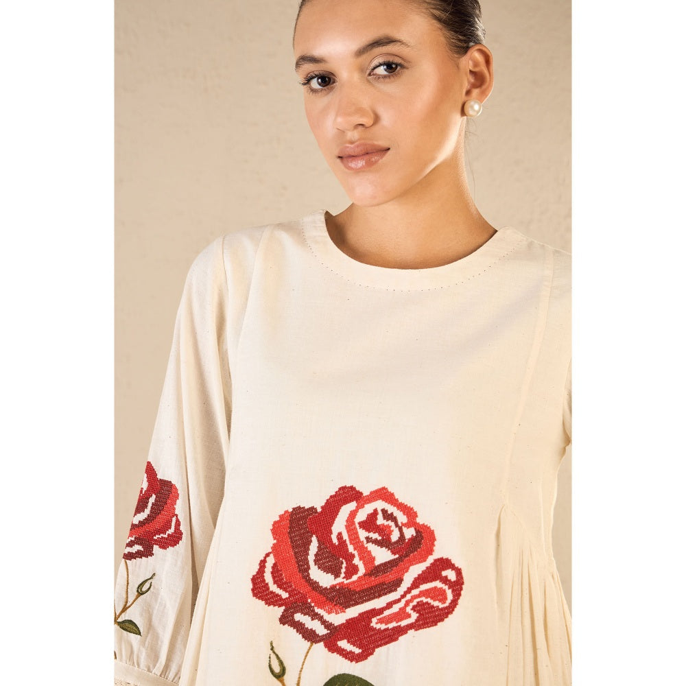 Shivani Bhargava Off White Royal Rose Tunic with Striped Pant (Set of 2)