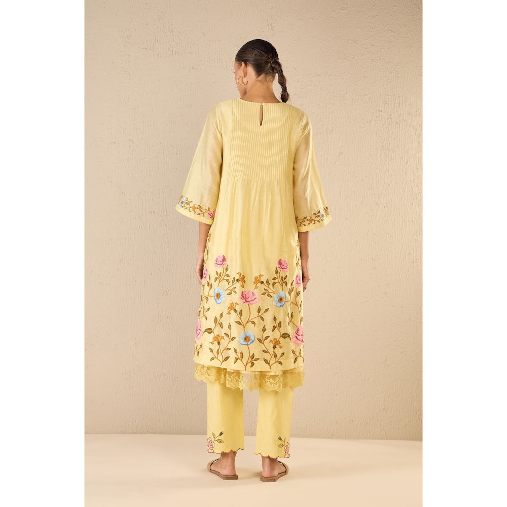 Shivani Bhargava Yellow Floral Embroidery Kurta with Pant and Dupatta (Set of 3)