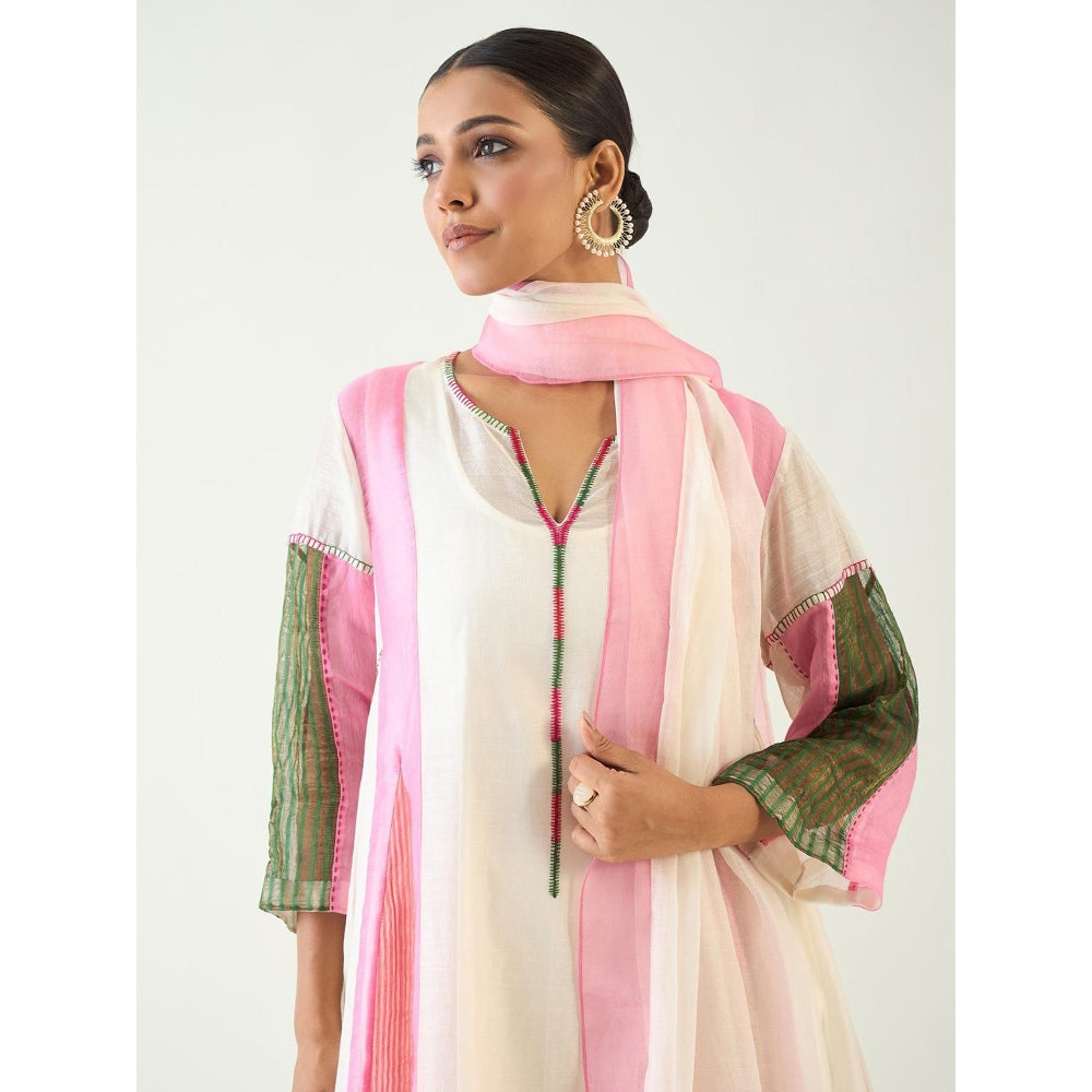 Shivani Bhargava Ivory Isha Cotton Silk Kali Kurta with Pant and Dupatta (Set of 3)