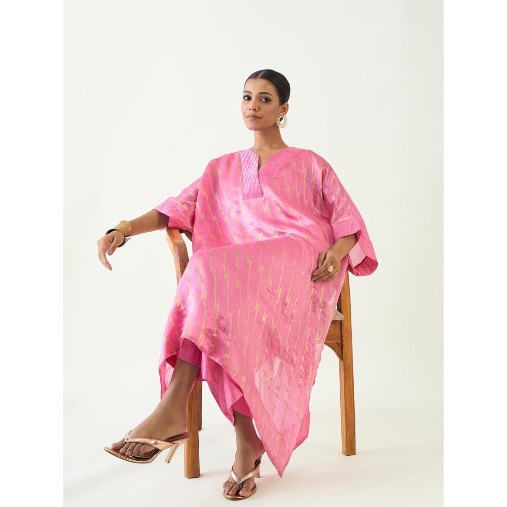 Shivani Bhargava Damani Pink Weave Kimono Kaftan with Pant (Set of 2)