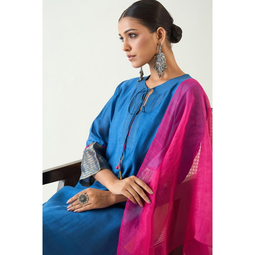 Shivani Bhargava Blue Leela Cotton Silk Cypress Kurta with Pant and Dupatta (Set of 3)