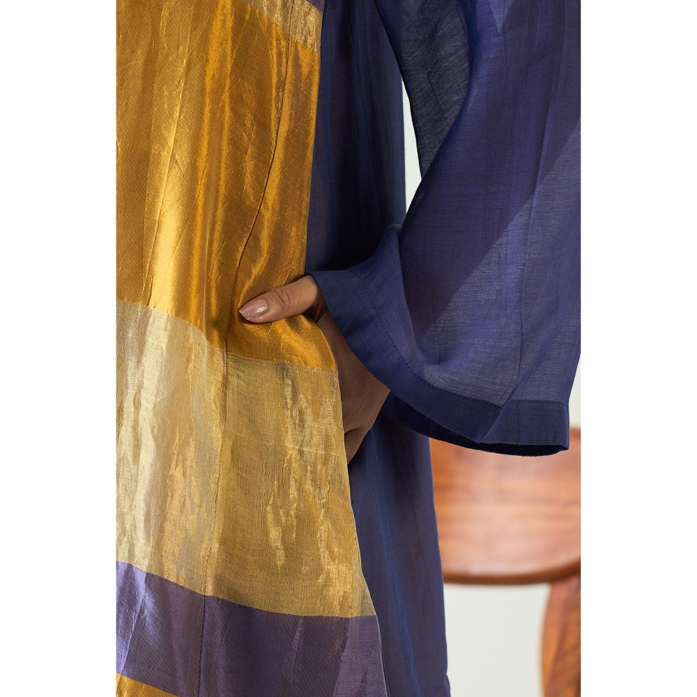 Shivani Bhargava Blue Mira Silk Stripe Tissue Kurti with Pant and Dupatta (Set of 3)