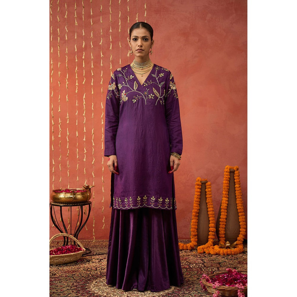 Shivani Bhargava Sangeet Silk Embroidered Kurta with Sharara and Dupatta (Set of 3)