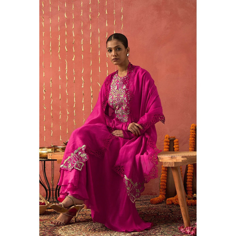 Shivani Bhargava Shubha Fuchsia Pink Embroidered Anarkali with Churidar and Dupatta (Set of 3)