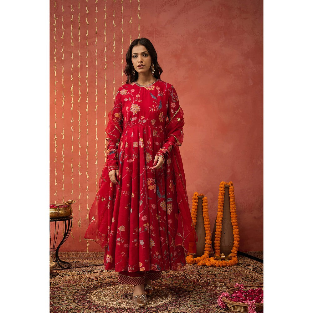 Shivani Bhargava Kalyani Pink Chintz Anarkali with Pant and Dupatta (Set of 3)