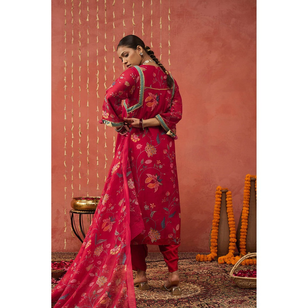 Shivani Bhargava Karuna Pink Chintz Chanderi Long Kurta with Dhoti and Dupatta (Set of 3)