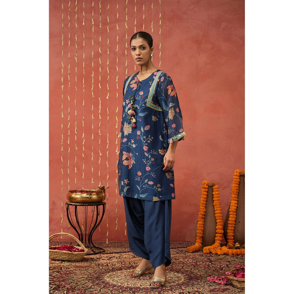 Shivani Bhargava Vadhu Blue Chintz Short Kurta and Dhoti (Set of 2)
