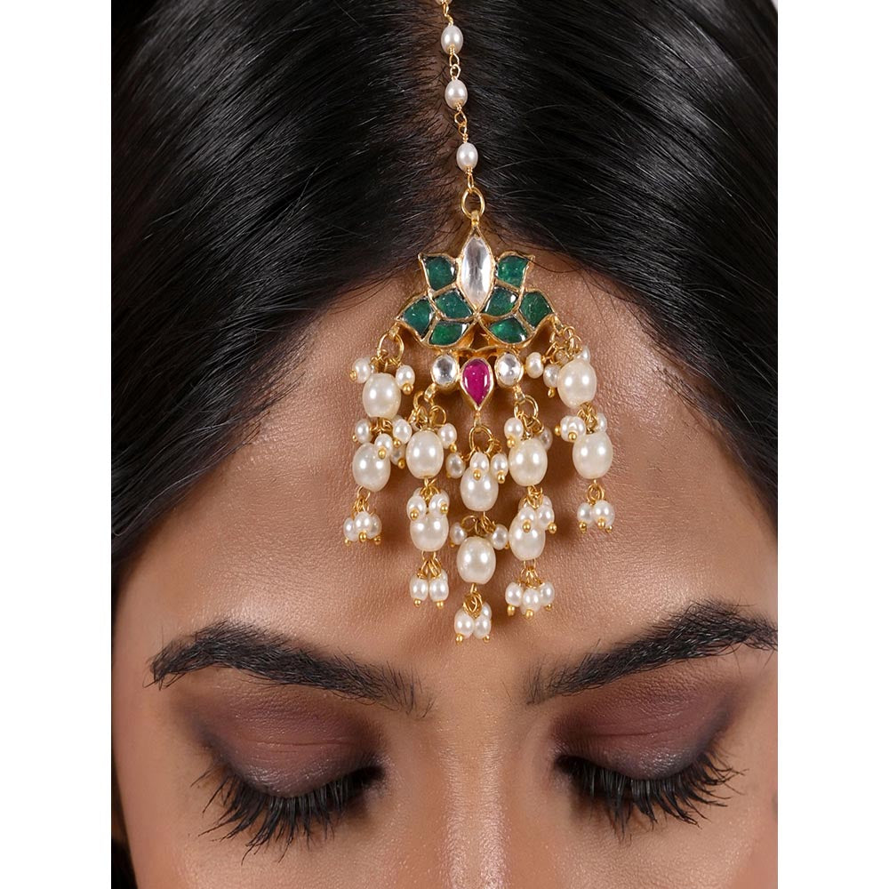 Shlok Jewels Ragini Lotus Kundan Maang Tika