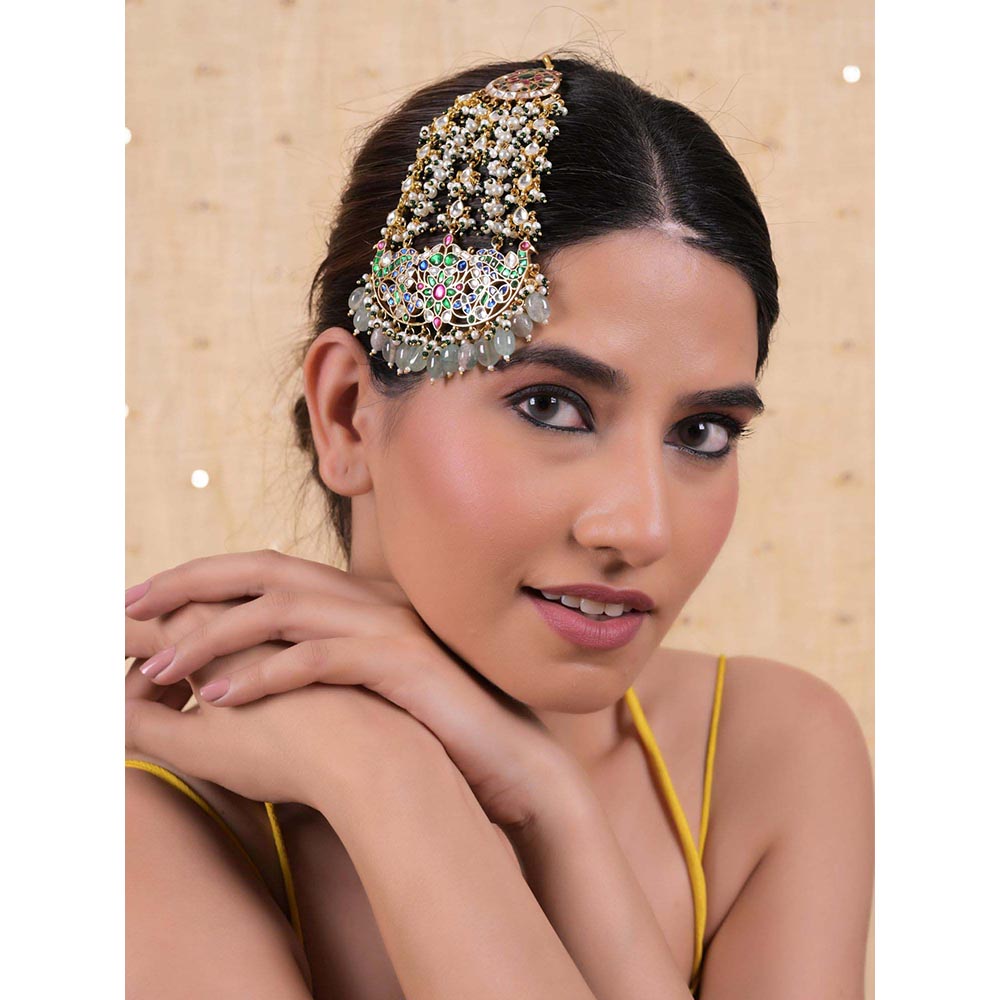 Shlok Jewels Women Multi-Color 18K Gold Plated Jadau Kundan Passa